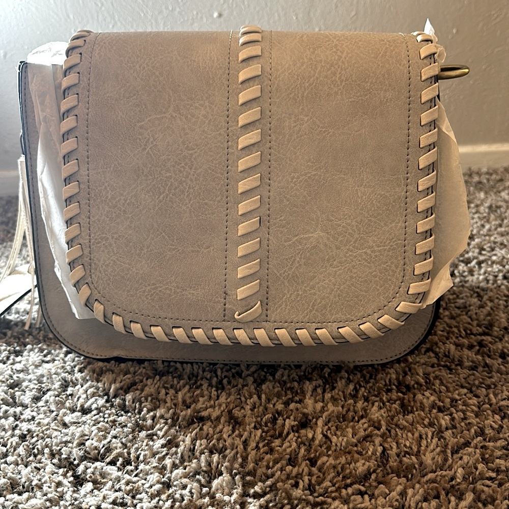 Market and Spruce Ellen Whipstitch Saddle Crossbody in Light Grey-New